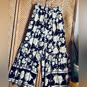 Free People Black and Yellow Floral Wide Leg Pants